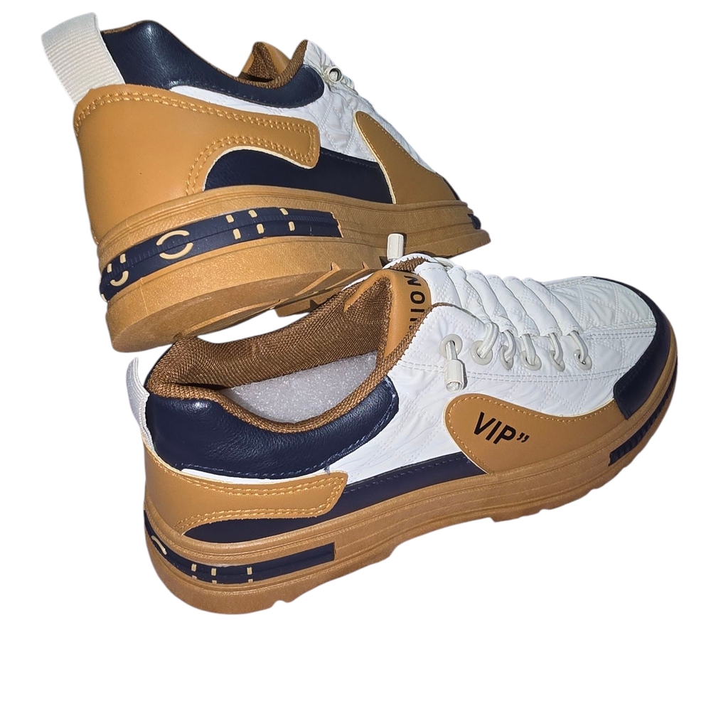 VIP White and Tan Sneakers with Retro Design